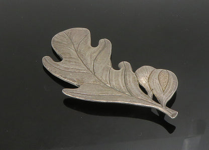 MANFREDI 925 Silver  Vintage Shiny Etched Floral Leaf Brooch Pin  BP9066