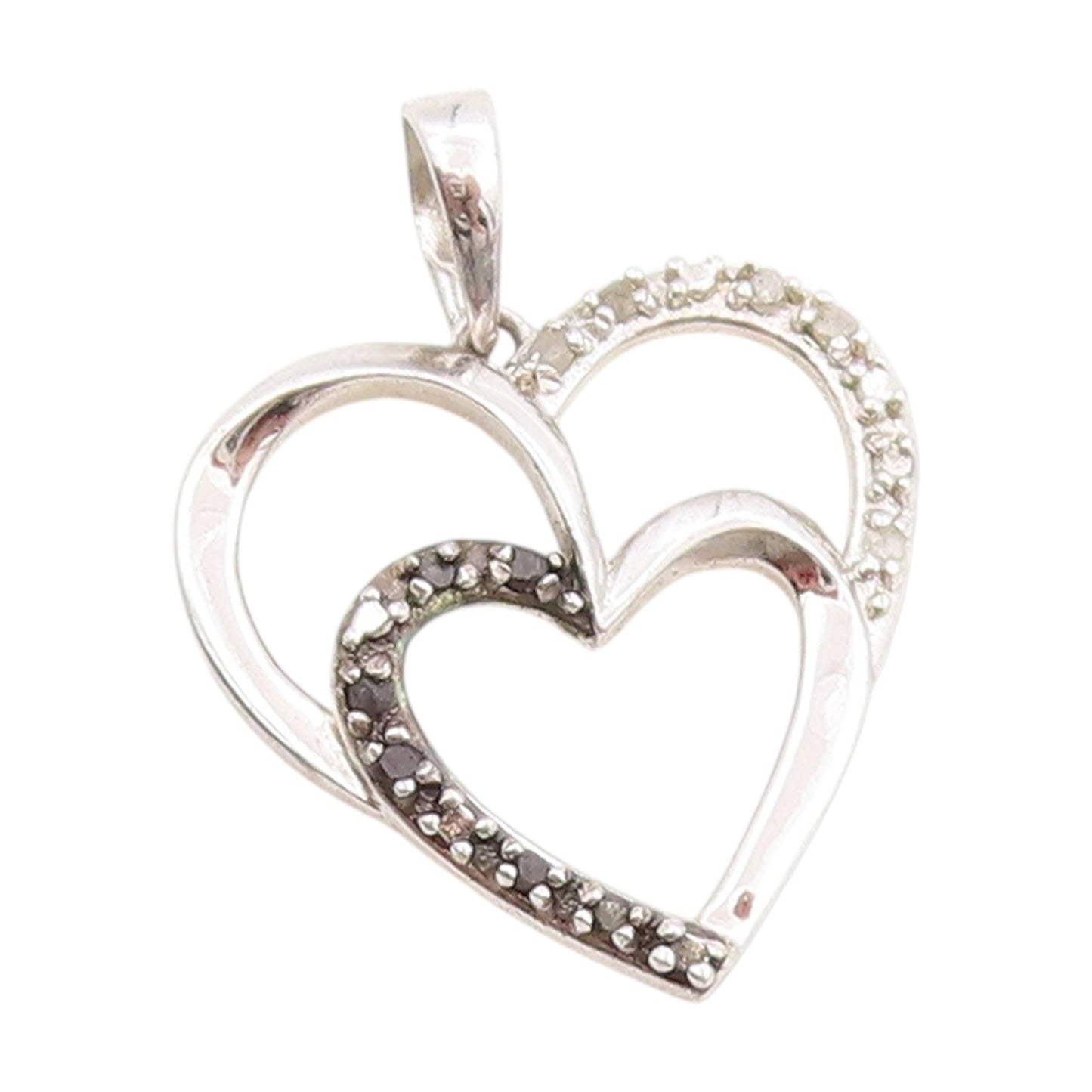 925 Sterling Silver Vintage Pendant Genuine Diamonds Love Heart Charm  PT25039