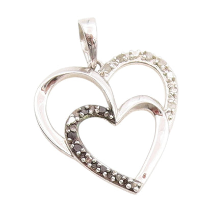 925 Sterling Silver Vintage Pendant Genuine Diamonds Love Heart Charm  PT25039