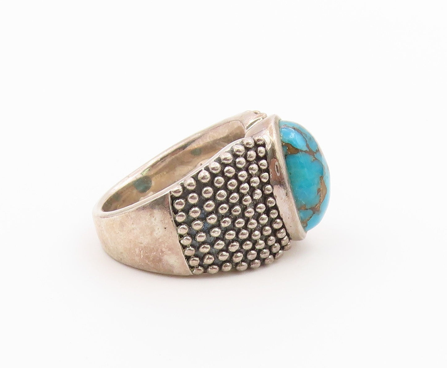 925 Sterling Silver Vintage Ring MICHAEL DAWKINS Turquoise Band  Sz 9  RG36583