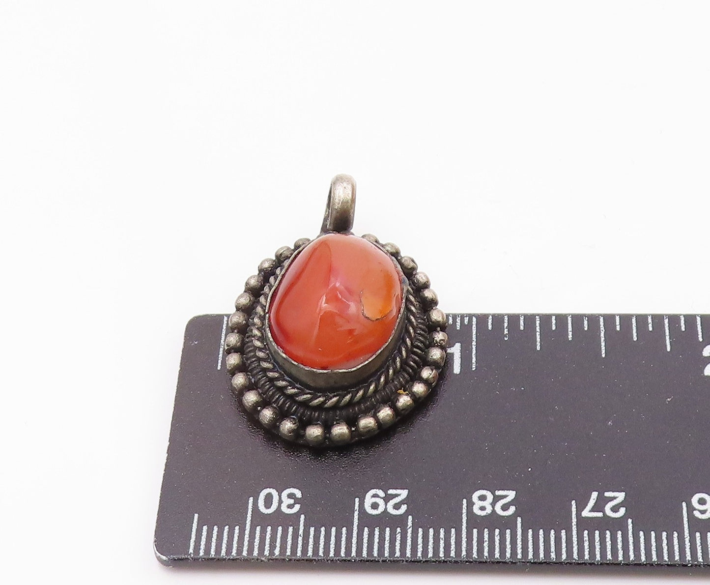 925 Silver  Vintage Beaded & Twisted Rope Border Carnelian Pendant  PT20992