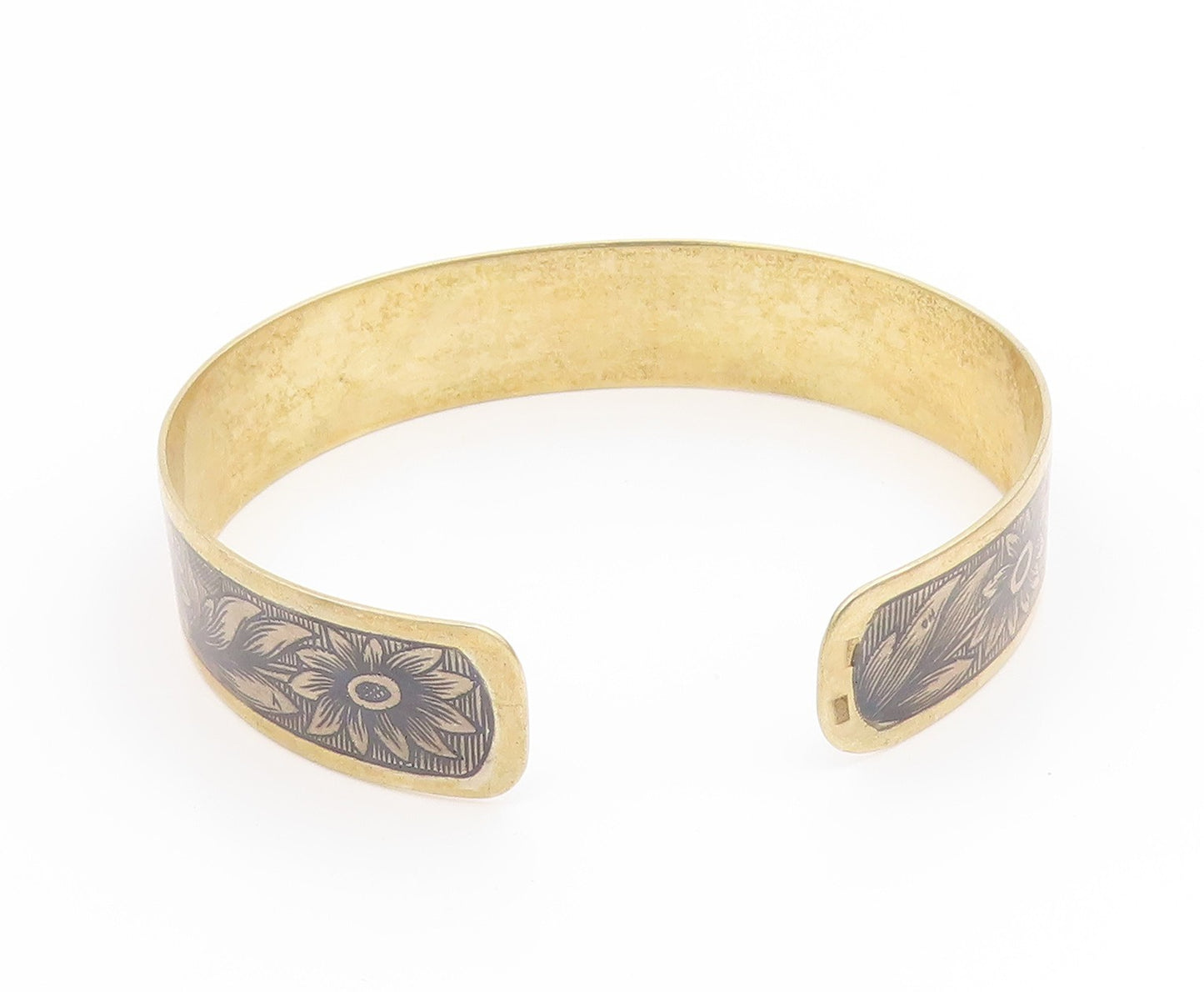 925 Sterling Silver Vintage Bracelet Gold Plated EAST EUROPE Floral Cuff BT11895