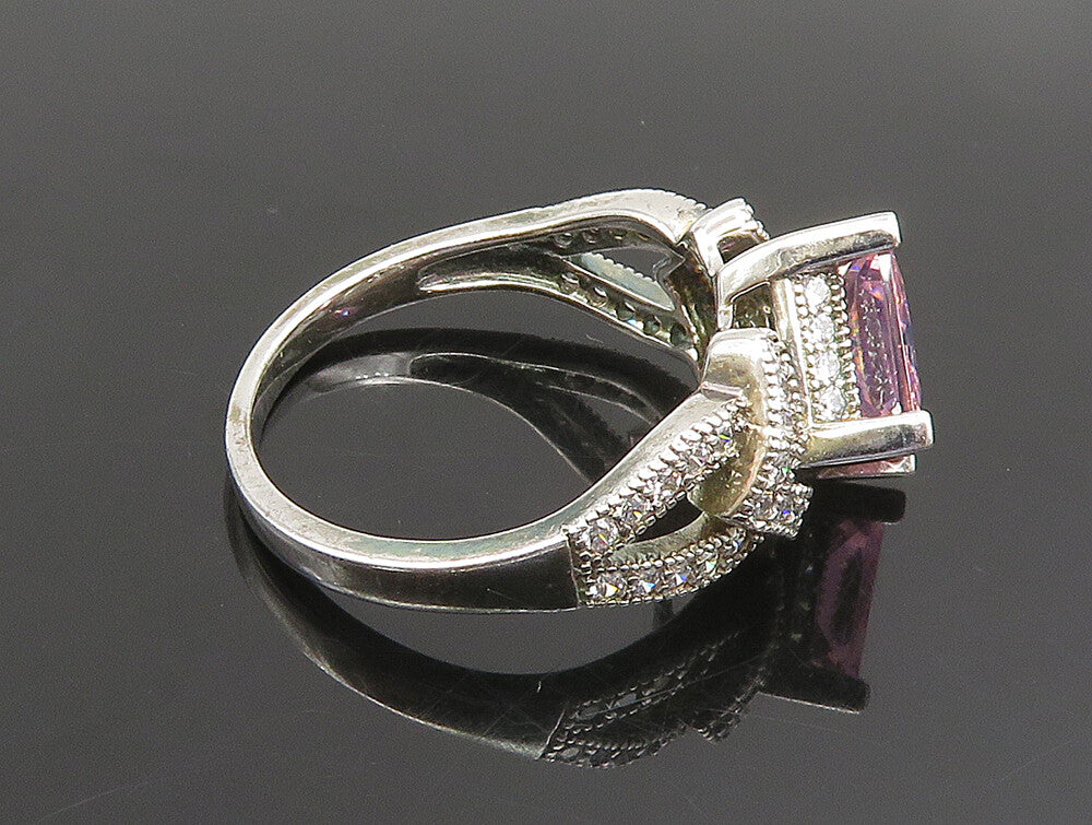 925 Silver  Vintage Fancy Diamond Shaped Cubic Zirconia Ring Sz 8  RG25169