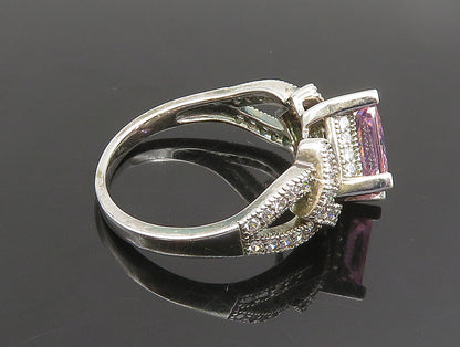 925 Silver  Vintage Fancy Diamond Shaped Cubic Zirconia Ring Sz 8  RG25169