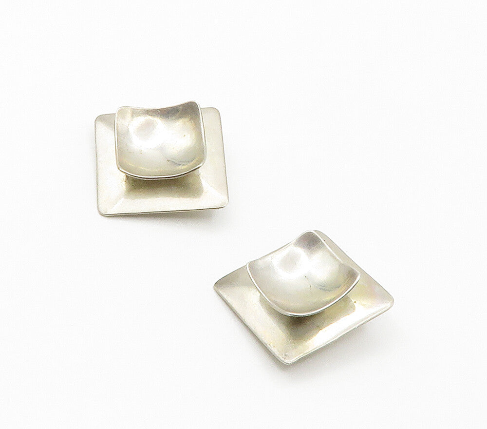 MEXICO 925 Silver  Vintage Modernist Square Non Pierce Drop Earrings  EG7780