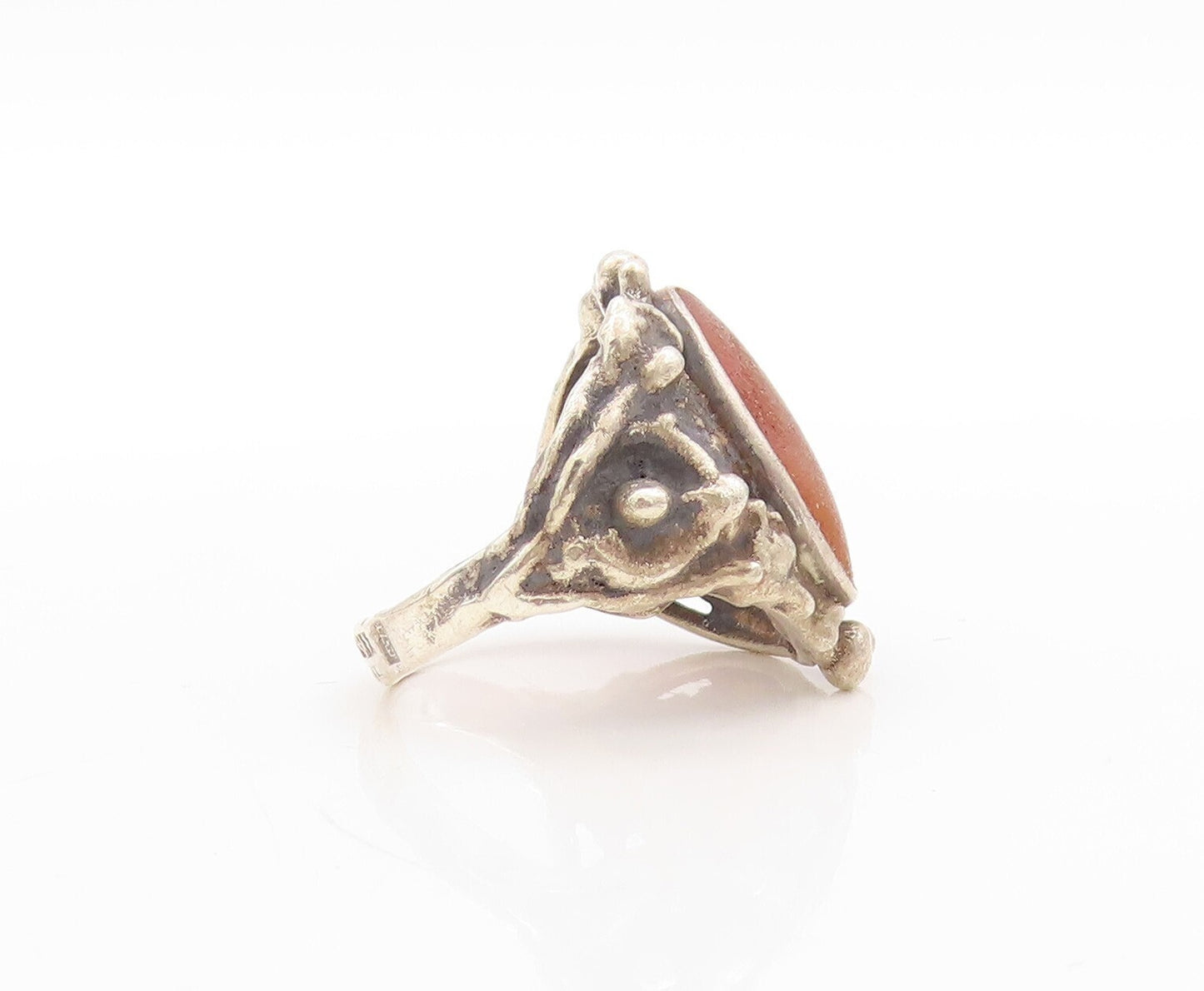 925 Sterling Silver Vintage Ring European Brutalist Gemstone  Sz 7.5  RG31413