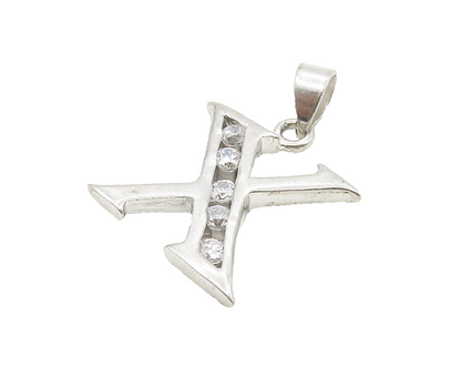 925 Sterling Silver  Shiny Cubic Zirconia Letter X Initial Pendant  PT12196