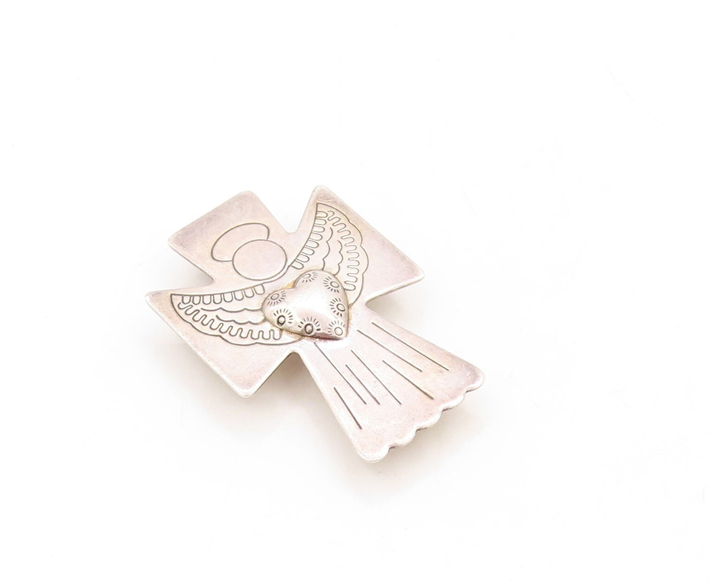 925 Sterling Silver Vintage Brooch Pin CAROLYN POLLACK Angel Cross  BP11307