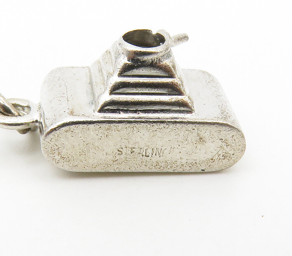 925 Sterling Silver  Vintage Shiny Petite Topaz Camera Pendant  PT13141