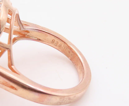 925 Sterling Silver Vintage Ring Rose Gold Plated Morganite & CZ  Sz 7.5 RG30076