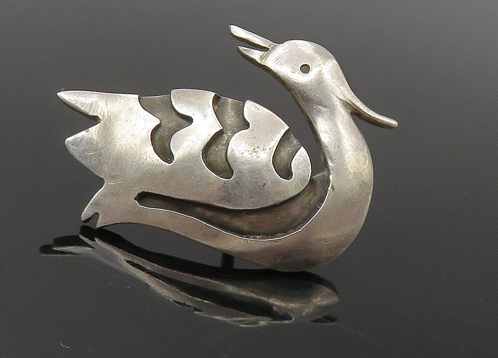 925 Sterling Silver  Vintage Antique Oxidized Detail Swan Lapel Pin  TR1703