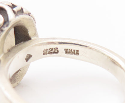 925 Sterling Silver Vintage Ring Swirly Carved Inlay Smokey Quartz Sz 6  RG27858