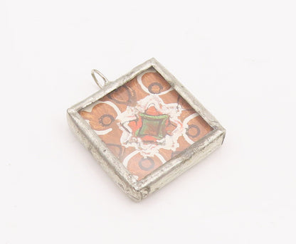 925 Sterling Silver Vintage Pendant Antique Framed Square Musical Sheets PT22878