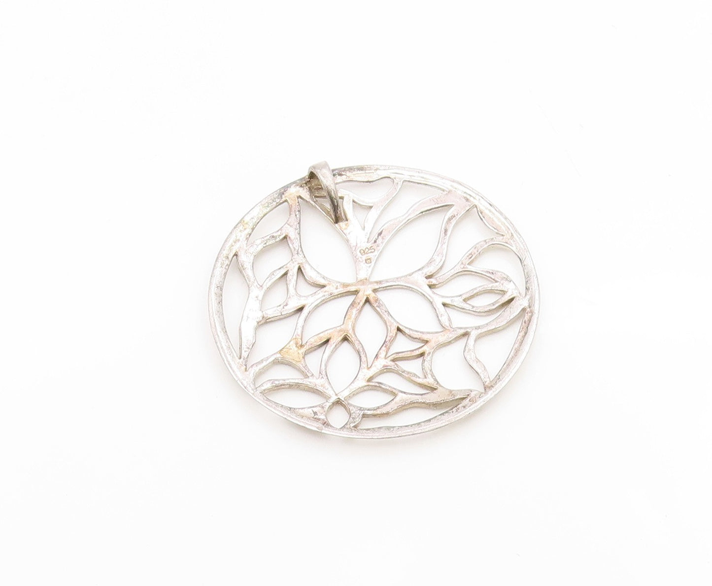 925 Sterling Silver Vintage Pendant Openwork Floral Design Cutout Medal  PT25662