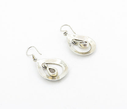 925 Sterling Silver  Vintage Tear Drop Quartz Patterned Dangle Earrings EG3713