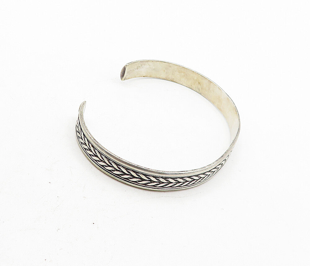 925 Sterling Silver  Vintage Dark Tone Wheat Pattern Cuff Bracelet  BT1664