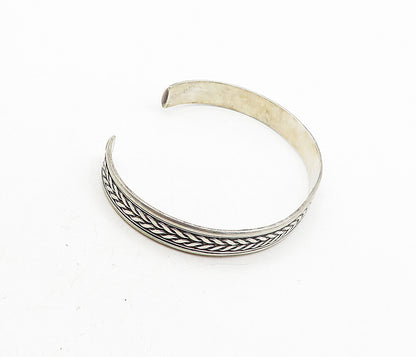 925 Sterling Silver  Vintage Dark Tone Wheat Pattern Cuff Bracelet  BT1664