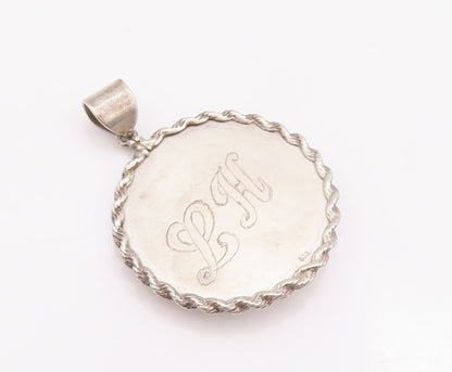 925 Sterling Silver Vintage Pendant Roped Bordered Carved Dog Bite Badge PT22976