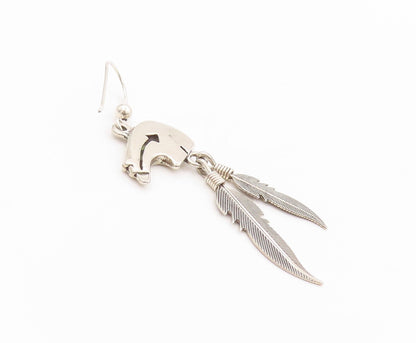 925 Sterling Silver Vintage Earrings SOUTHWESTERN Bear Dangling Feathers EG13531