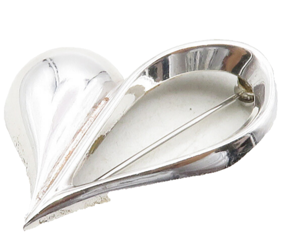 BEAU 925 Sterling Silver  Vintage Shiny Open Love Heart Brooch Pin  BP4819