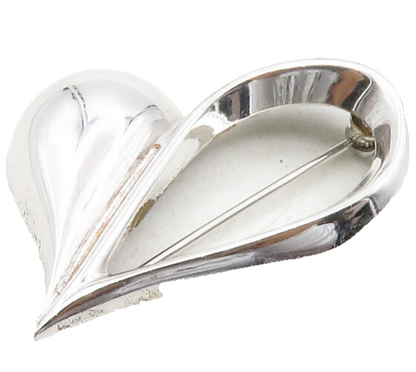 BEAU 925 Sterling Silver  Vintage Shiny Open Love Heart Brooch Pin  BP4819