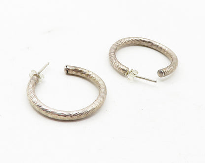 925 Sterling Silver  Vintage Shiny Etched Detail Round JHoop Earrings  EG6277