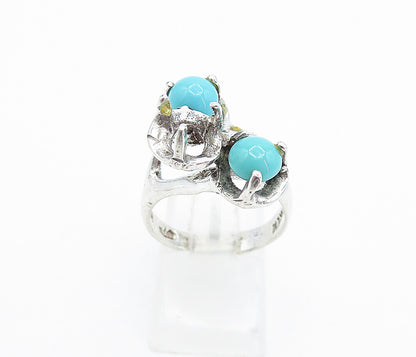 MEXICO 925 Silver  Vintage Turquoise Sculpted Statement Ring Sz 7.5  RG5295
