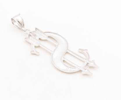 925 Sterling Silver Vintage Pendant Large Solid Cutout Dollar Symbol  PT23885
