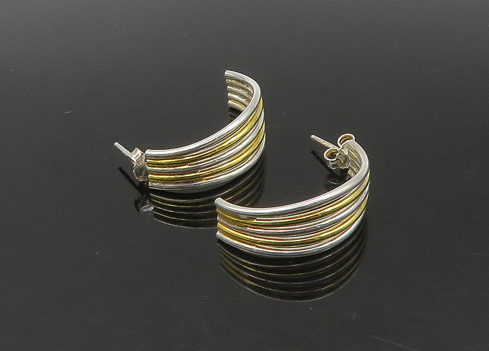 925 Sterling Silver  Vintage Shiny Two Tone Split JHoop Earrings  EG11343