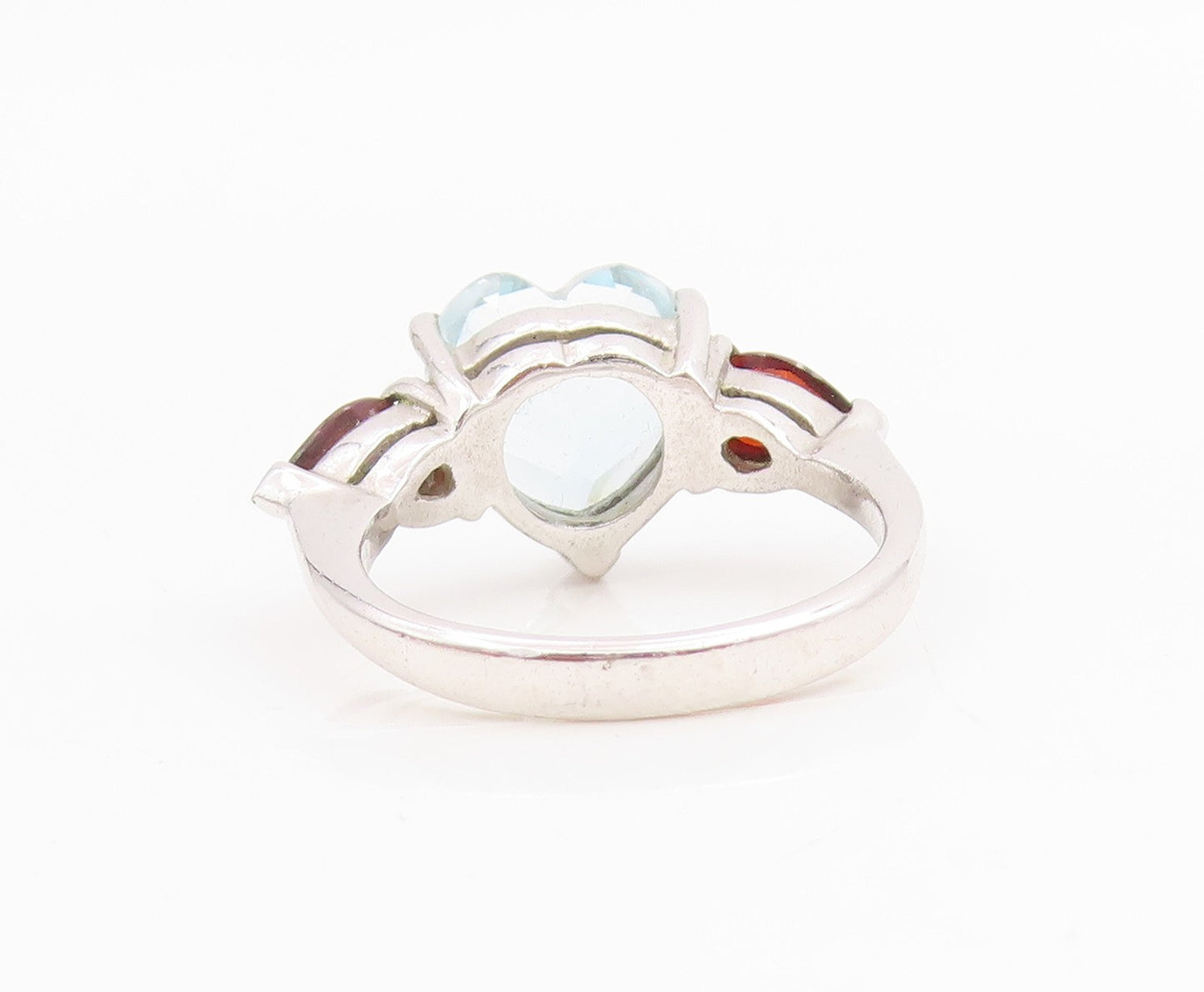 925 Sterling Silver Vintage Ring Heart Shape Topaz & Garnet Band  Sz 6  RG34821