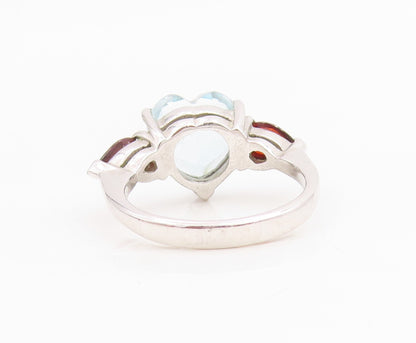 925 Sterling Silver Vintage Ring Heart Shape Topaz & Garnet Band  Sz 6  RG34821