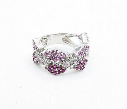 925 Sterling Silver  Pink & White Topaz Patterned Split Band Ring Sz 6  RG5091