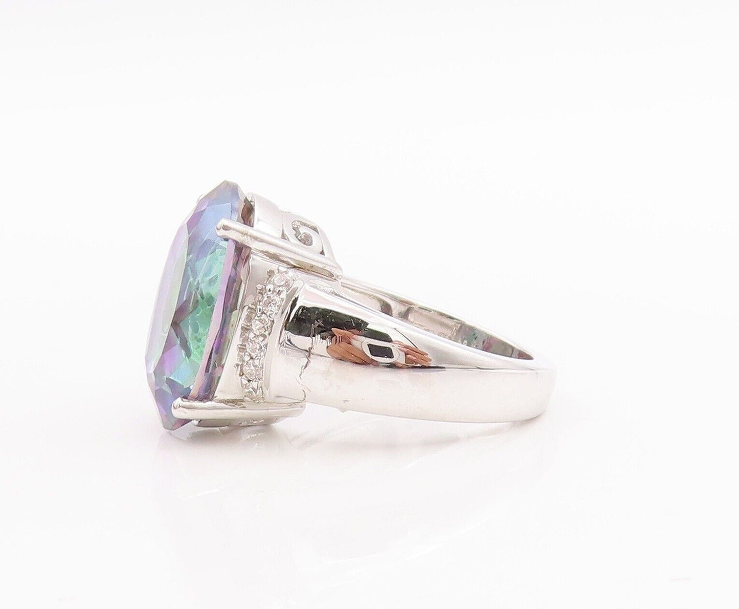 925 Sterling Silver Vintage Ring Large Oval Mystic Topaz  Sz 7  RG29257