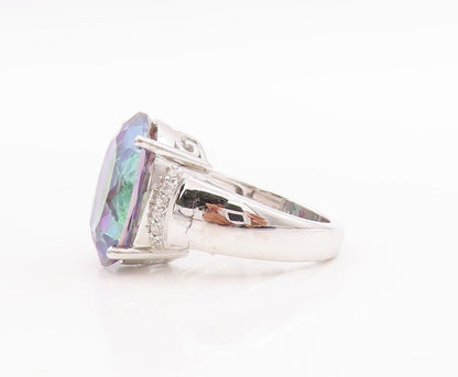 925 Sterling Silver Vintage Ring Large Oval Mystic Topaz  Sz 7  RG29257