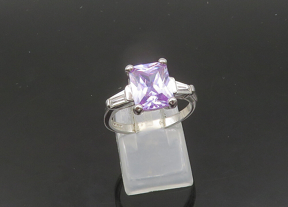 925 Sterling Silver  Vintage Purple Cubic Zirconia Band Ring Sz 8  RG21911