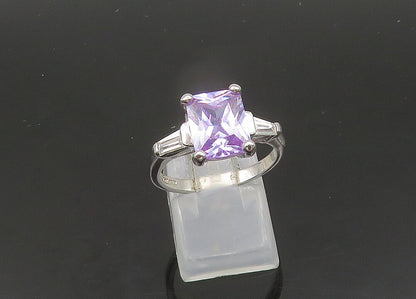 925 Sterling Silver  Vintage Purple Cubic Zirconia Band Ring Sz 8  RG21911