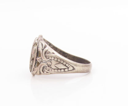 925 Sterling Silver Vintage Ring Antique Enameled Emblem Band  Sz 9.5  RG34055
