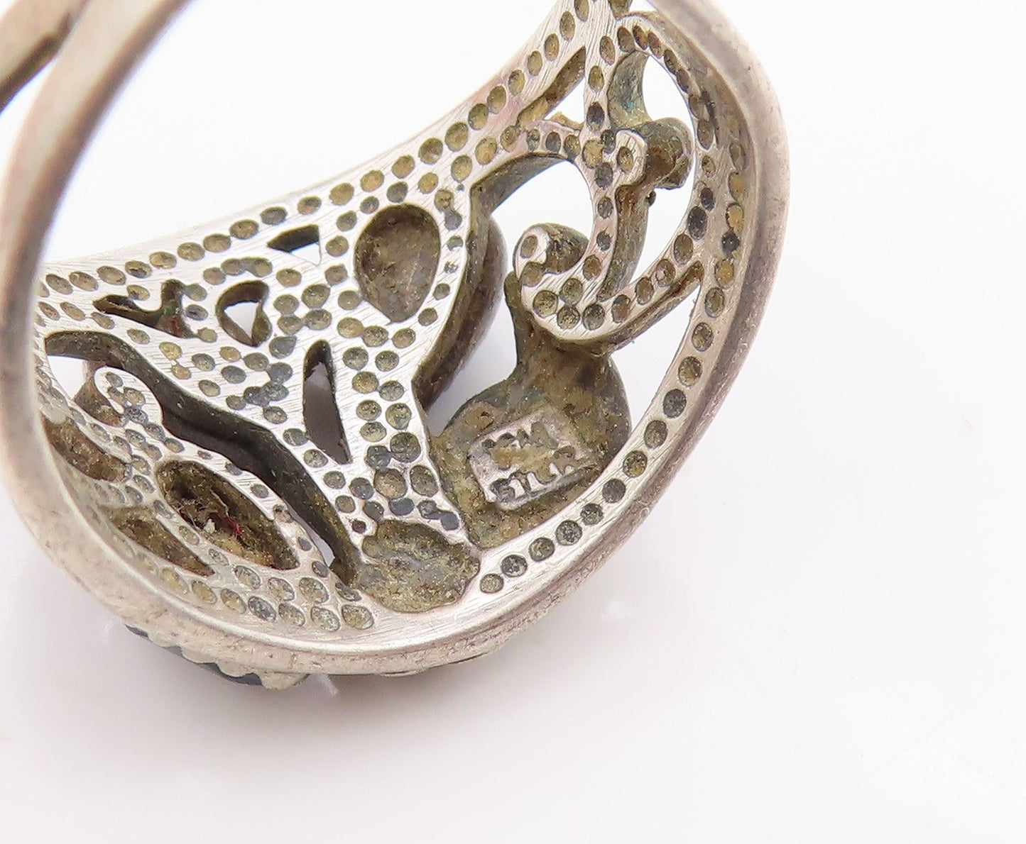 925 Sterling Silver Vintage Ring WHEELER Hematite Floral Design  Sz 6.5  RG33421
