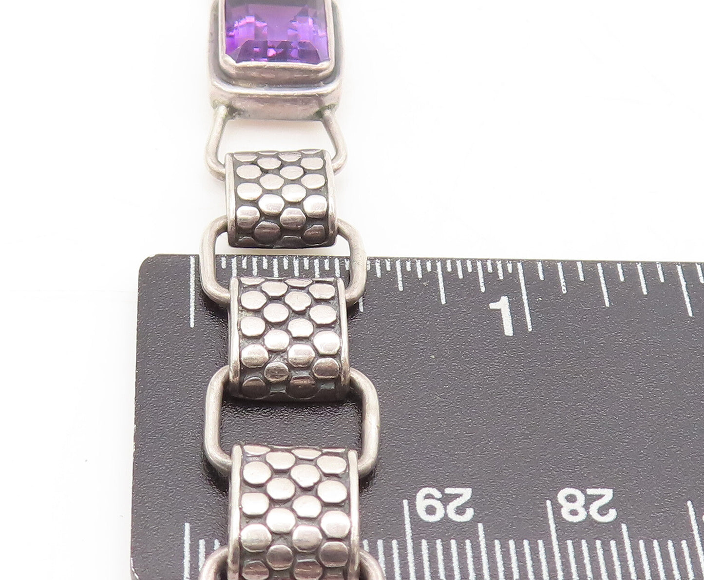 925 Sterling Silver Vintage Large Amethyst Bubble Etched Bracelet  BT10074