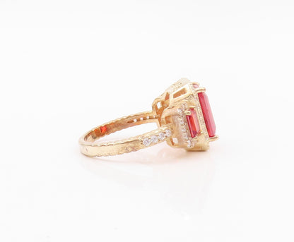 925 Sterling Silver Vintage Ring Gold Plated Red Halo White CZ  Sz 7  RG30164