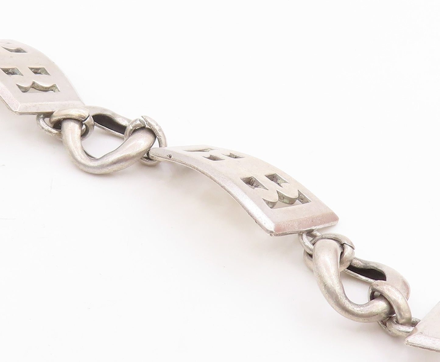 925 Sterling Silver Vintage Bracelet Modernist Cutout Pattern Link  BT11662