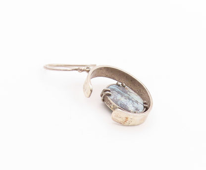 925 Sterling Silver Vintage Earrings Cutout Semi Circle With Gemstone  EG13540