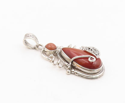 925 Sterling Silver  Agate & Goldstone Floral Leaf Swirl Pendant  PT10973