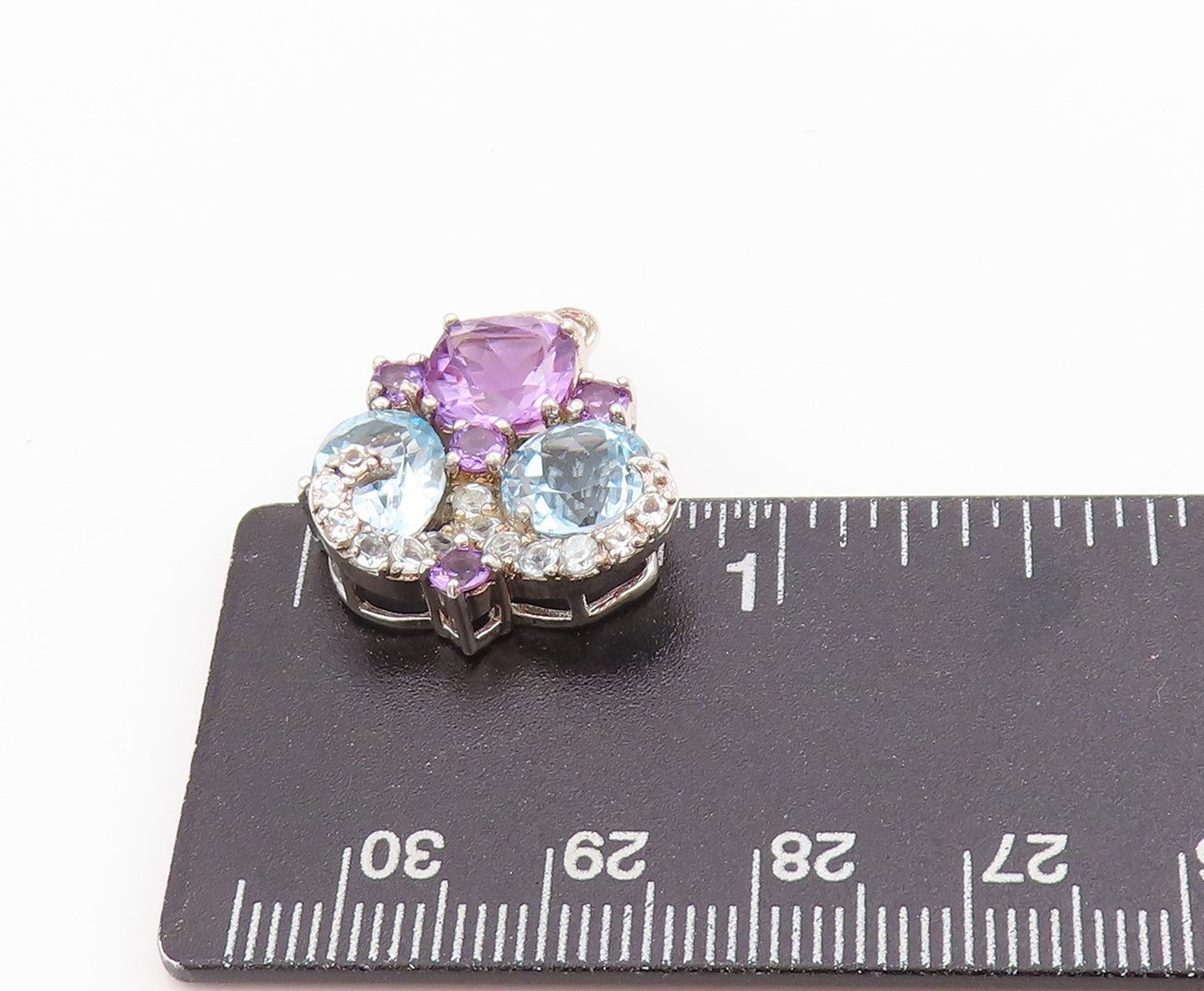 925 Sterling Silver Vintage Pendant Designer Oval & Round Cut Gemstones  PT24563