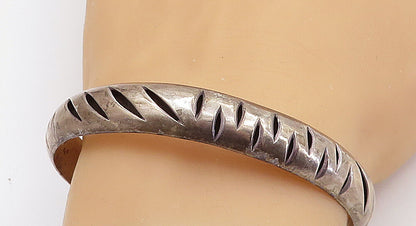 MEXICO 925 Sterling Silver Vintage Dark Tone Cutout Bangle Bracelet BT2513