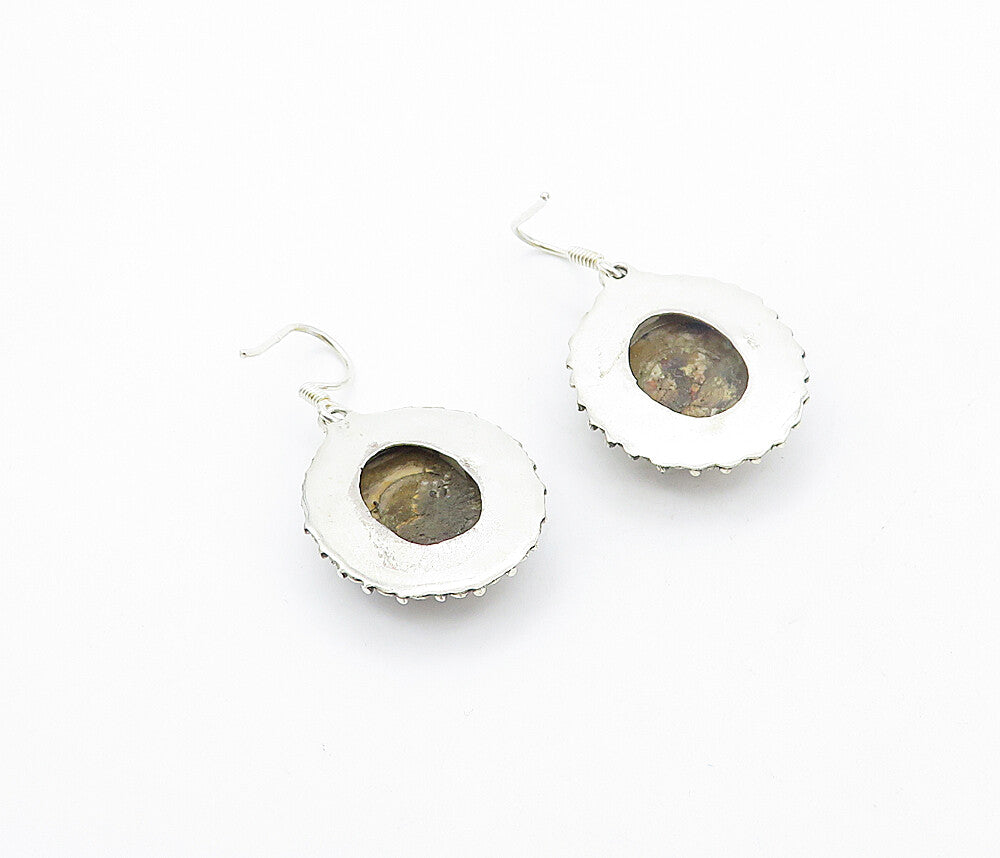 925 Sterling Silver  Vintage Cabochon Cut Brown Jasper Dangle Earrings  EG3632