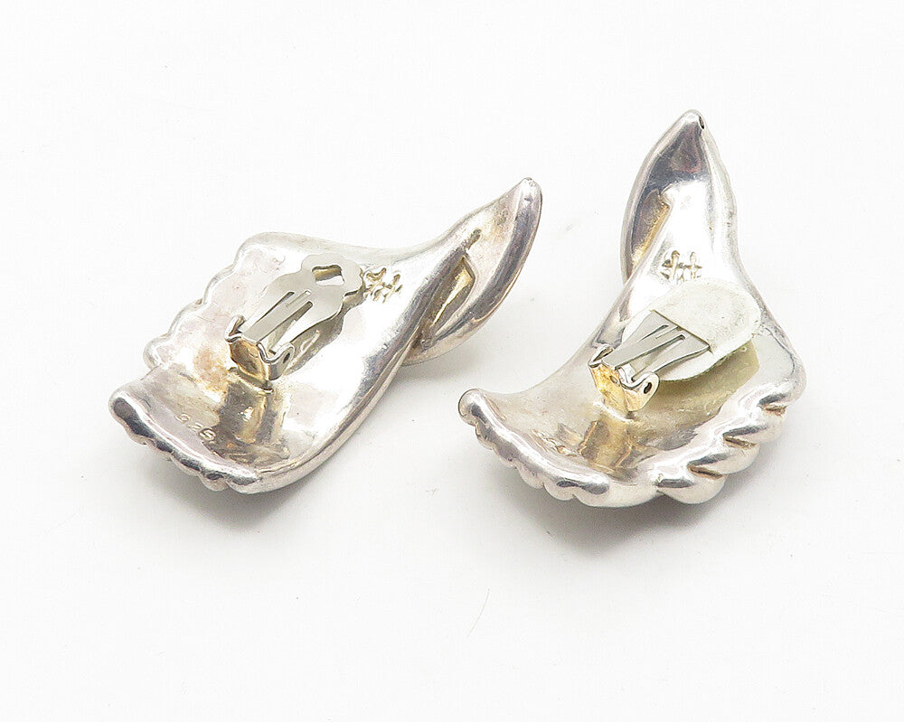 925 Sterling Silver  Vintage Modernist Sculpted Non Pierce Earrings  EG5966