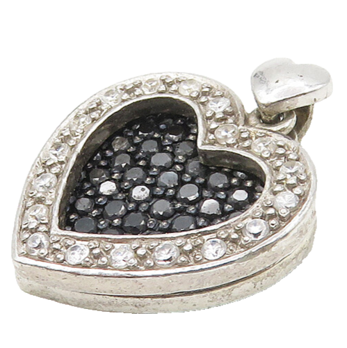925 Sterling Silver  Black Hematite & Topaz Love Heart Drop Pendant  PT14157