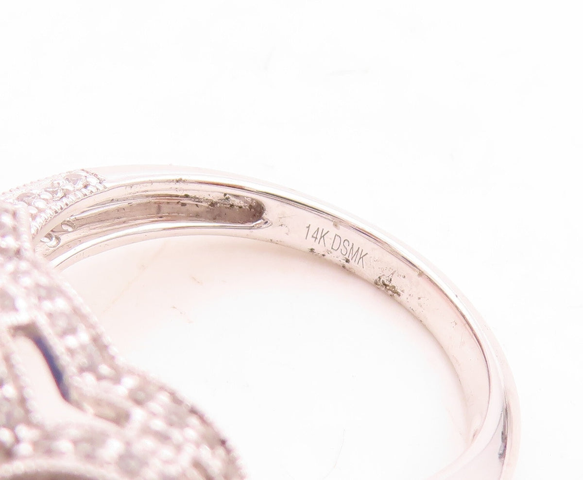925 Sterling Silver Vintage Ring Oval Cut Sapphire Halo CZ Bands  Sz 7  RG31536