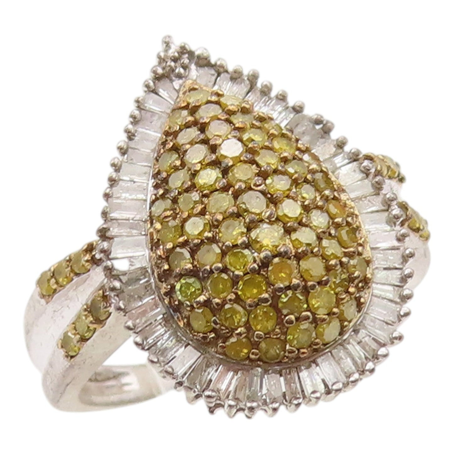 925 Sterling Silver Vintage Ring Real Yellow & White Diamonds Band Sz 7 RG36376